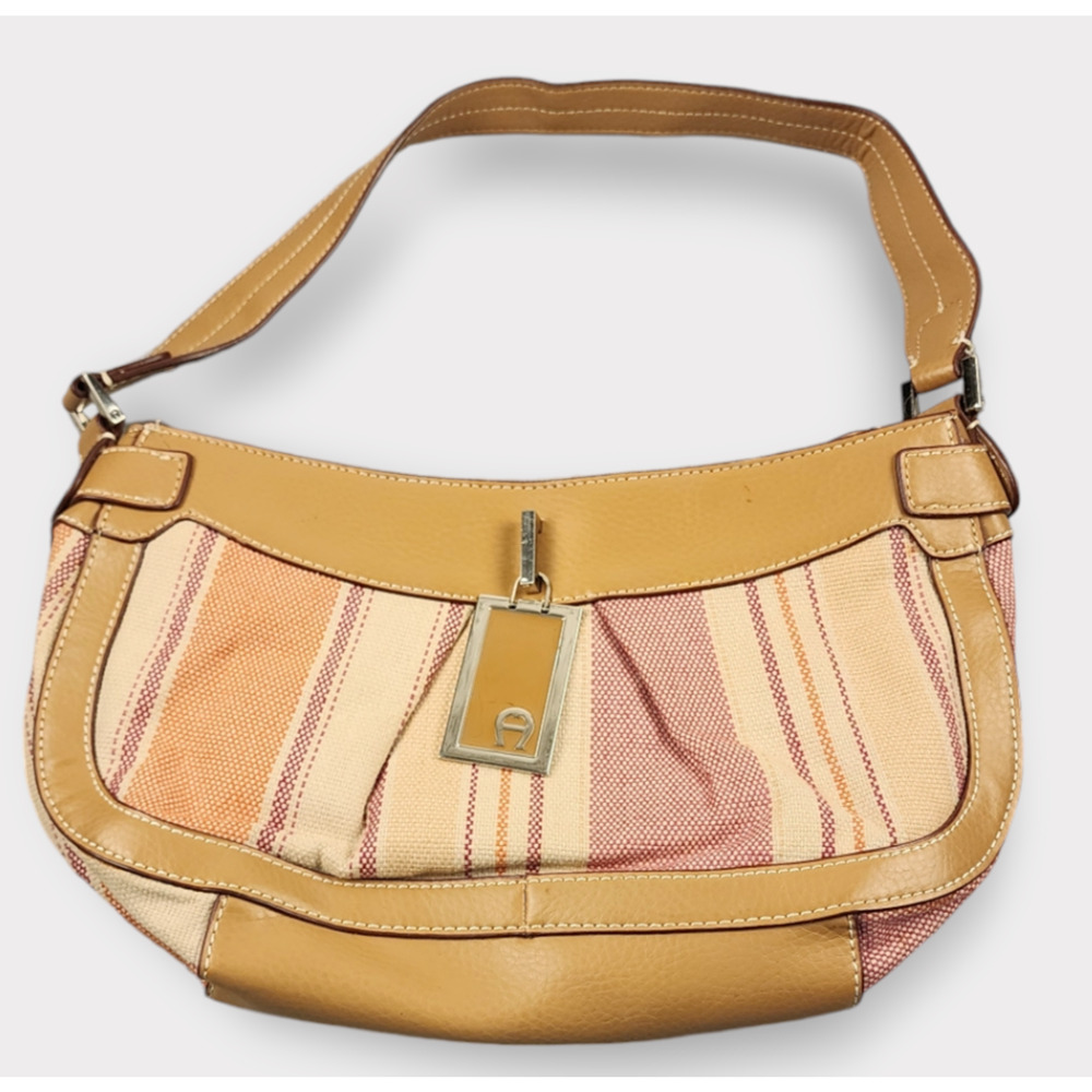 Etienna Aigner Savannah Multicolor Strip Red Organ Cavan/Leather Handbag/Purse